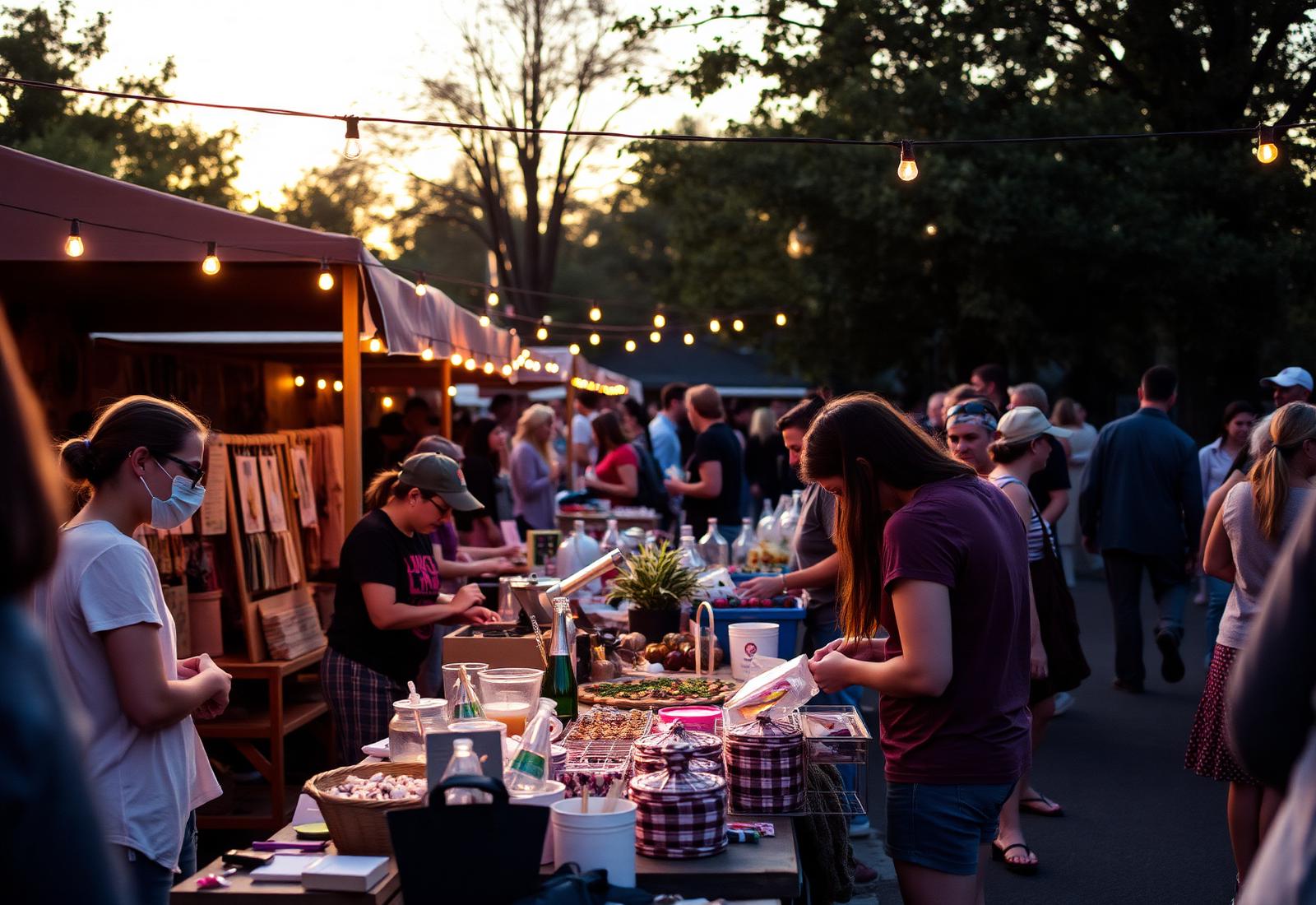 An outdoor market at golden hour